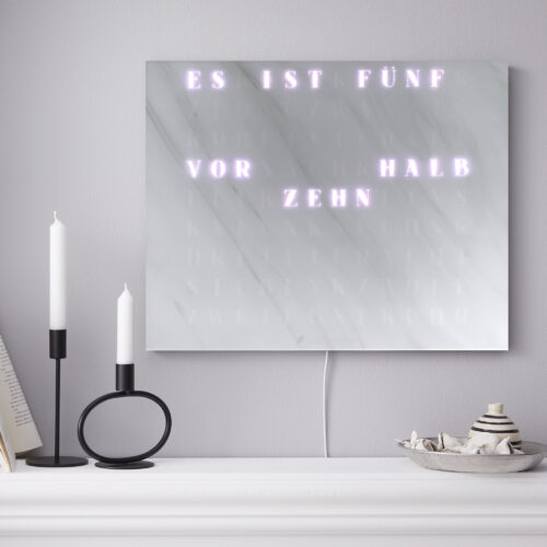 Wordclock Jupiter Weißer Marmor Optik