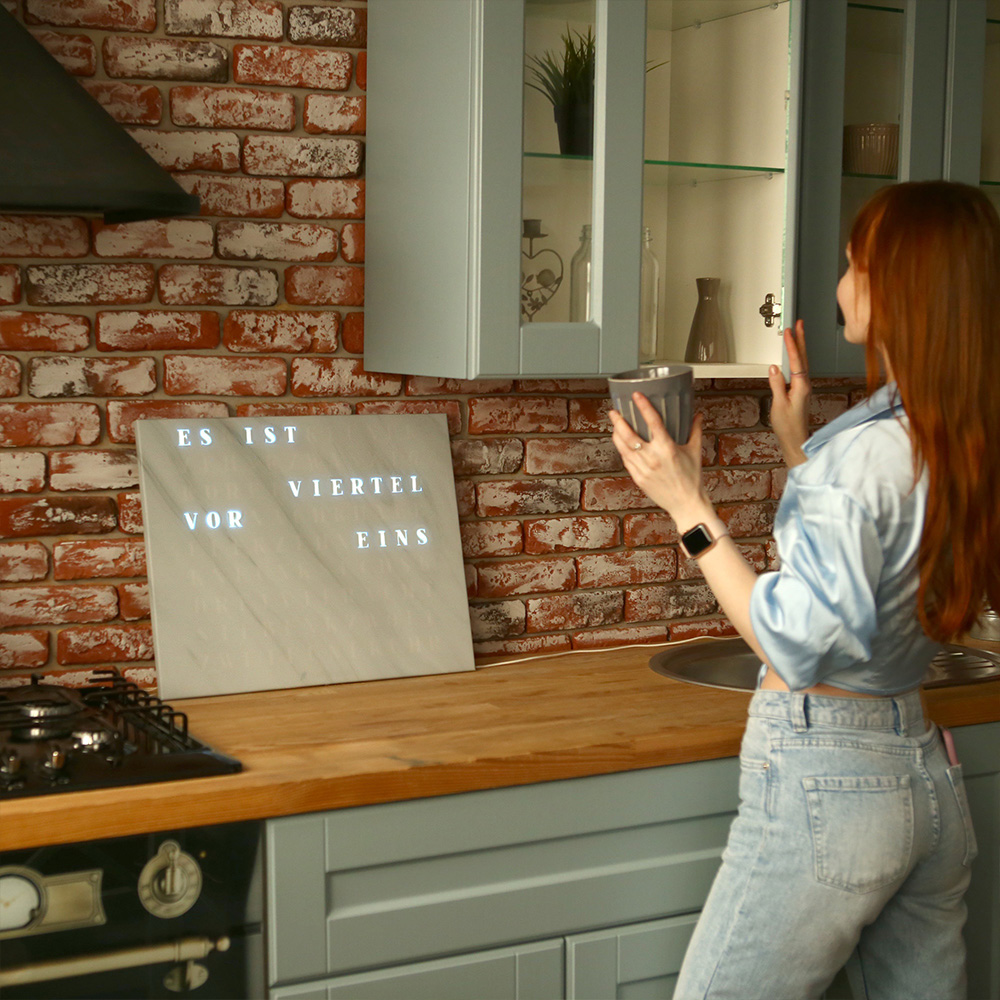 The new Wordclock Jupiter Weißer Marmor Optik