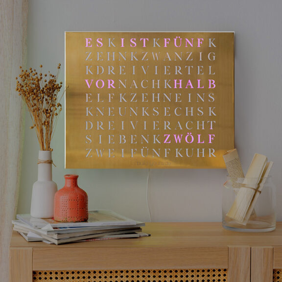 Wordclock Jupiter Stainless Steel in gold in interior