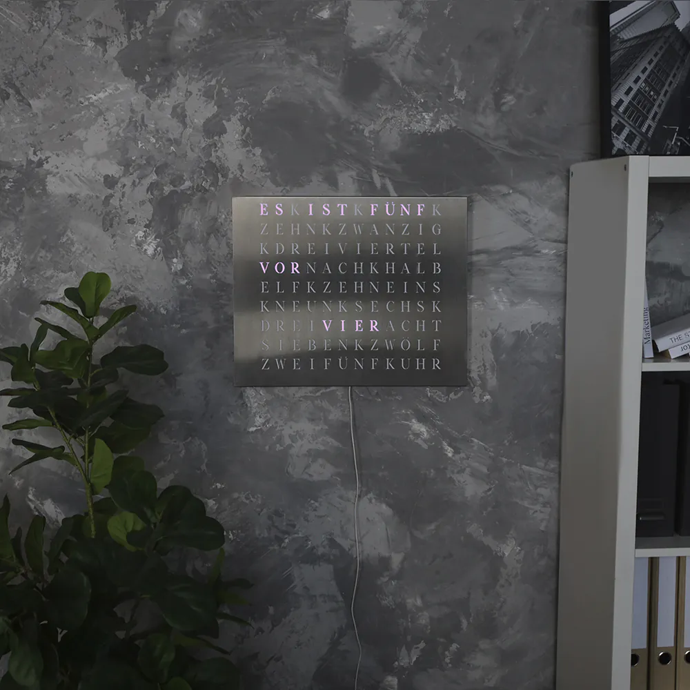 Wordclock Jupiter Edelstahl gelasert