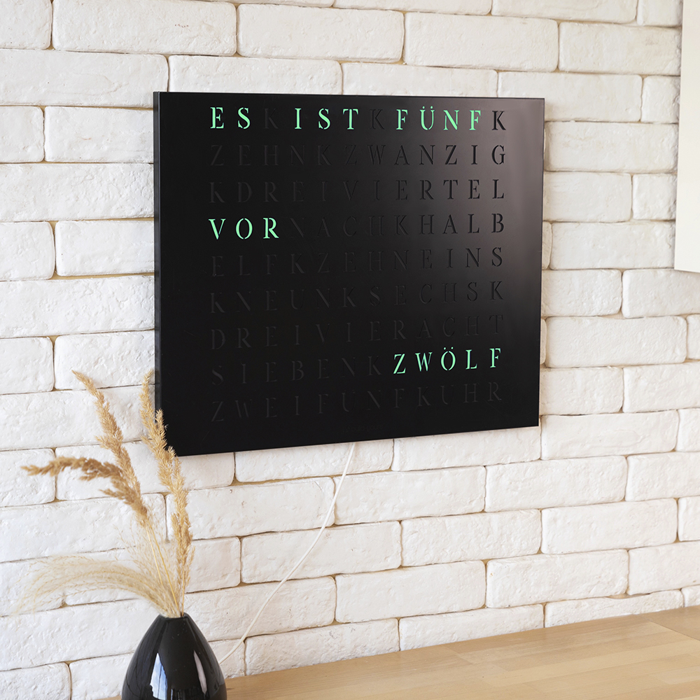 The look of Wordclock Jupiter Stainless Steel in matt black