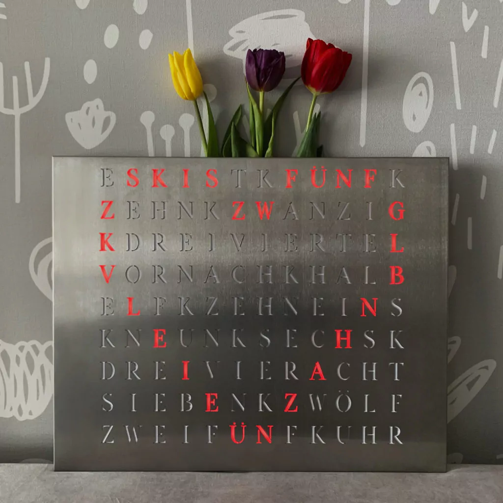 Wordclock Jupiter Edelstahl gelasert