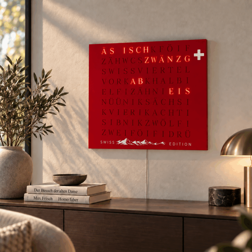 Wordclock Jupiter Edelstahl Special Swiss Edition in interior