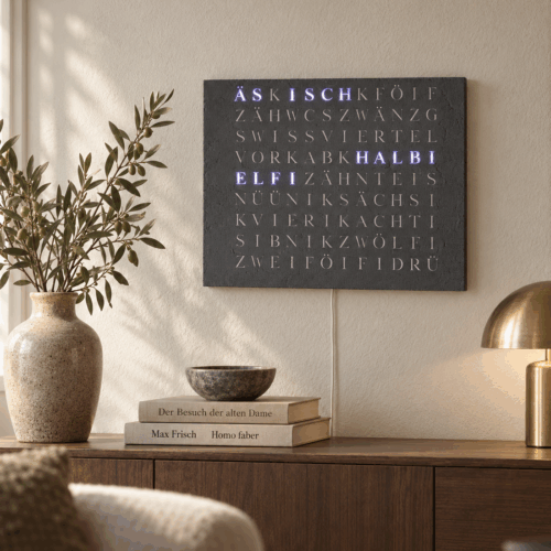 Wordclock Jupiter Beton Optik- Swiss Edition in interior