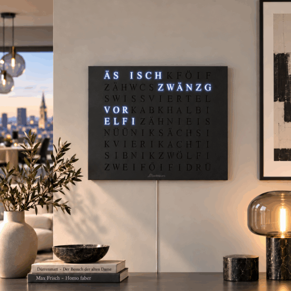 The look of Wordclock Jupiter Steel Black - Swiss Edition