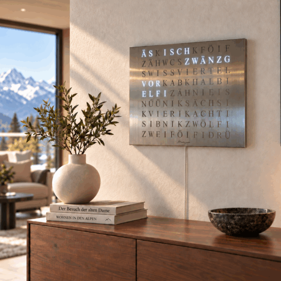 Wordclock Jupiter Stainless Steel - Swiss Edition in interior