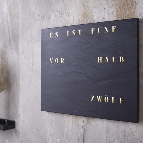 Wordclock Jupiter Slate look in interior