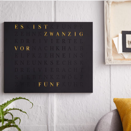 Wordclock Jupiter Stainless Steel in matt black closeup