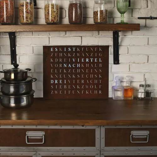 Wordclock Jupiter Rost Optik - Eisen gerostet und gelasert