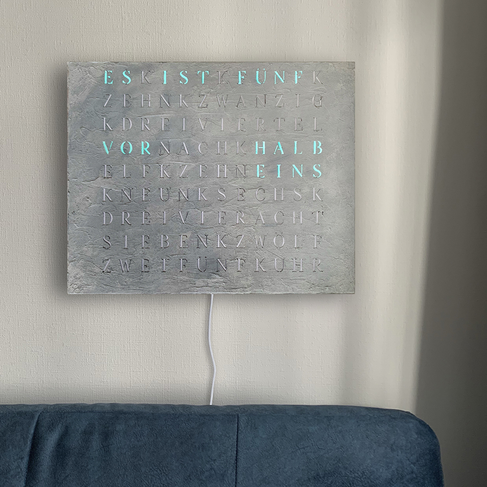 Wordclock Jupiter Concrete closeup