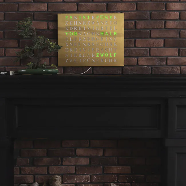 Wordclock Jupiter Edelstahl gelasert in Gold