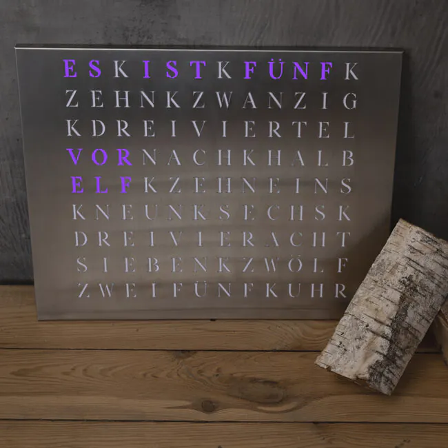 Wordclock Jupiter Edelstahl gelasert