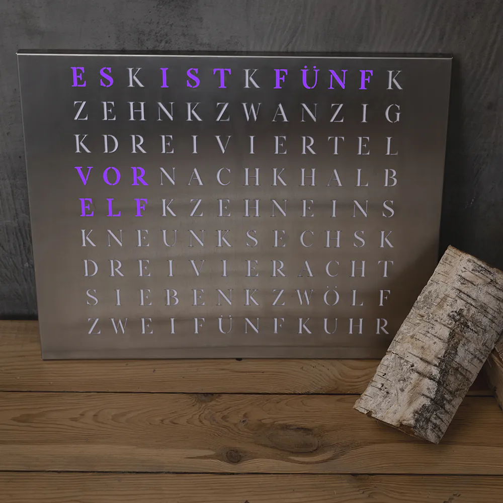 Wordclock Jupiter Edelstahl gelasert