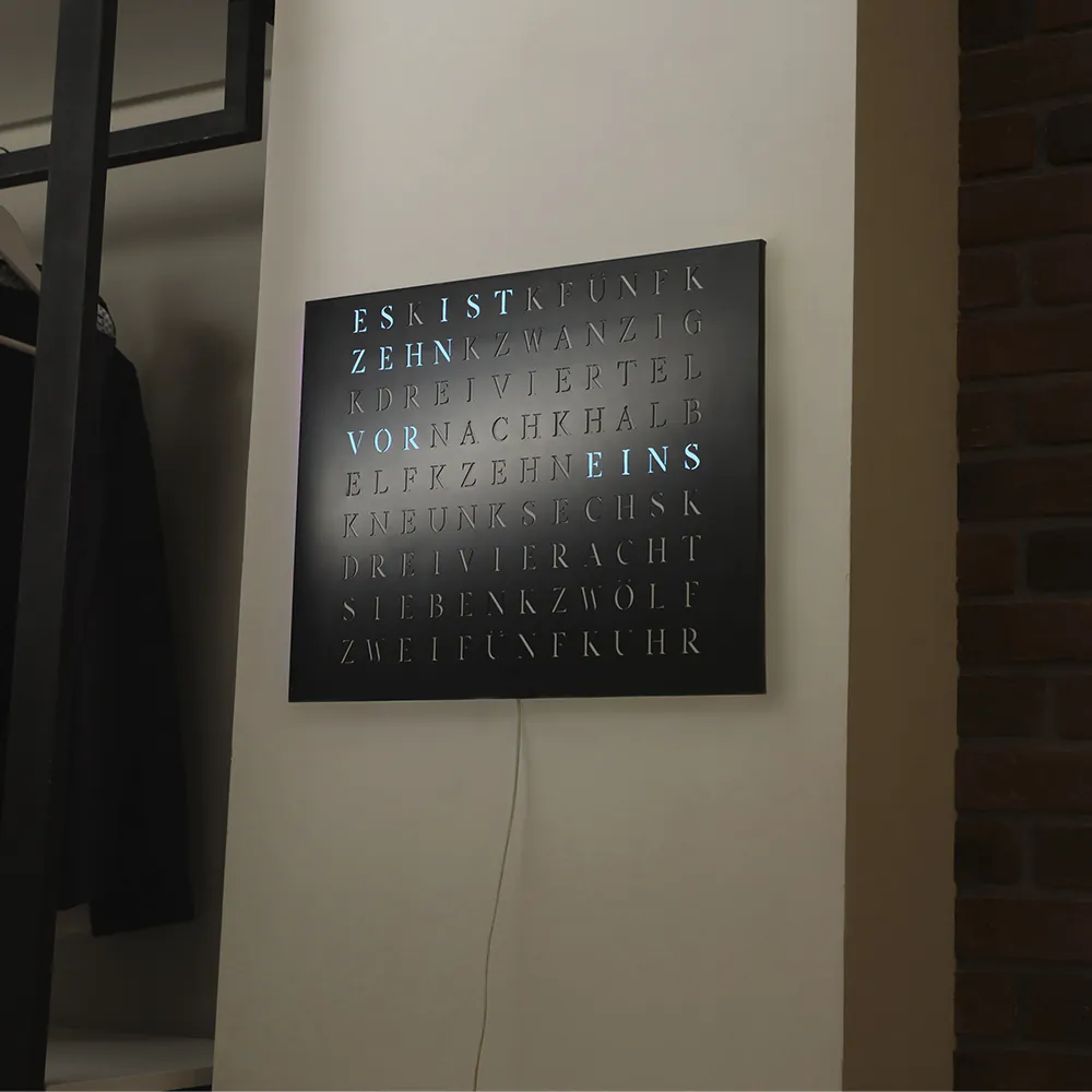 The new Wordclock Jupiter Edelstahl gelasert in matt Schwarz