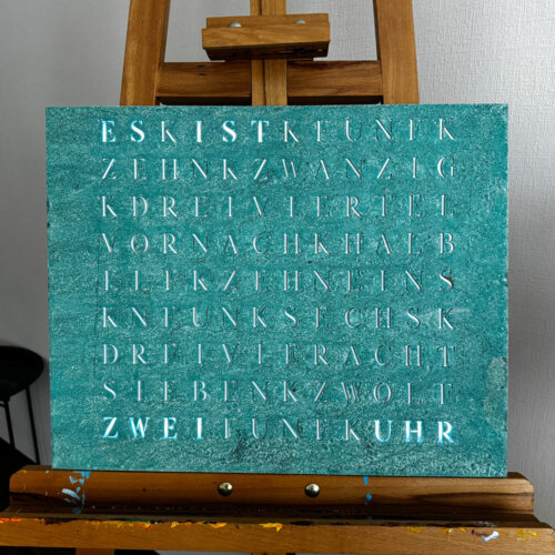 Wordclock Jupiter Verdigris in interior