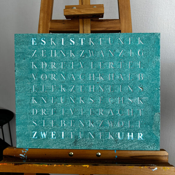Wordclock Jupiter Verdigris in interior