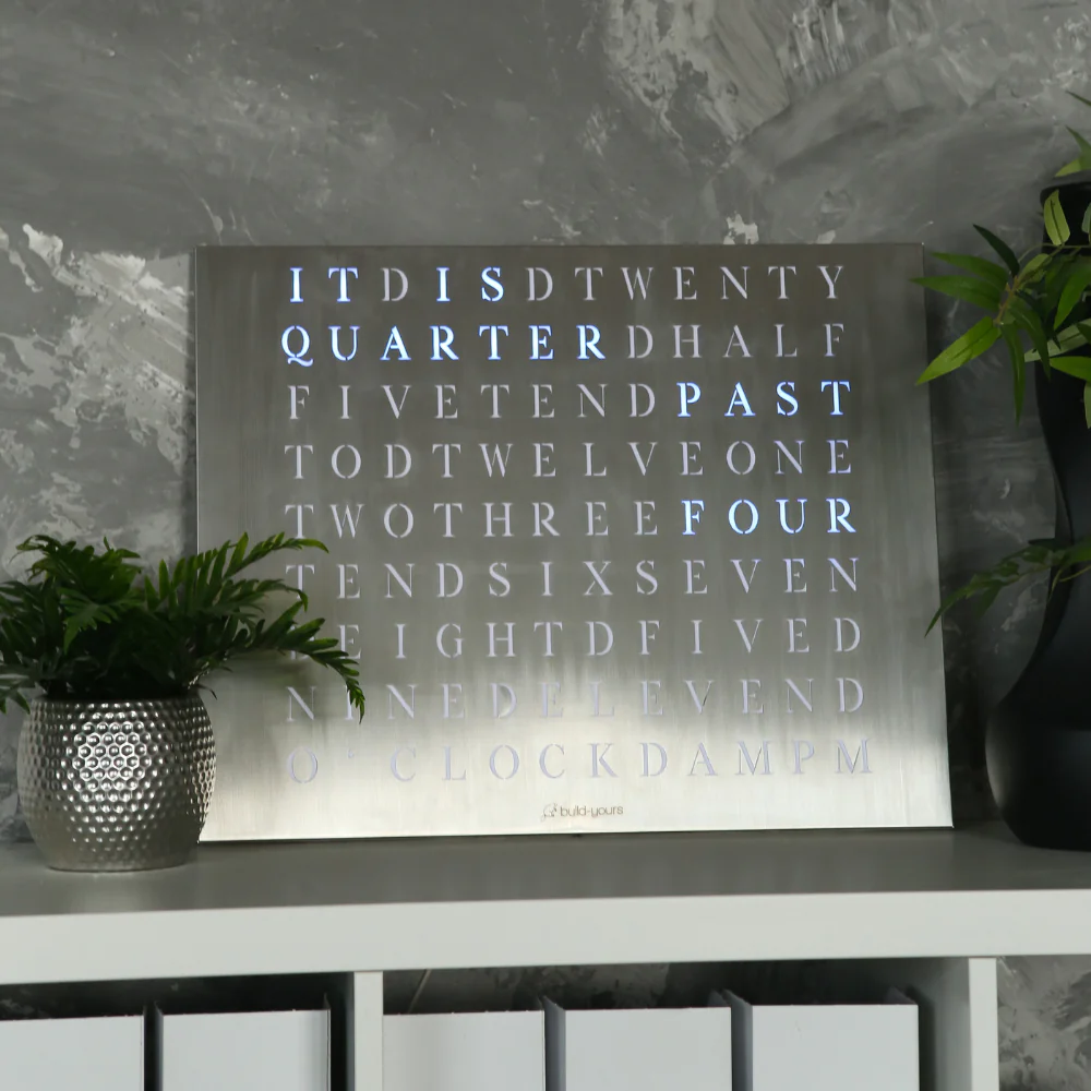 Wordclock Jupiter Edelstahl gelasert - Englische Version