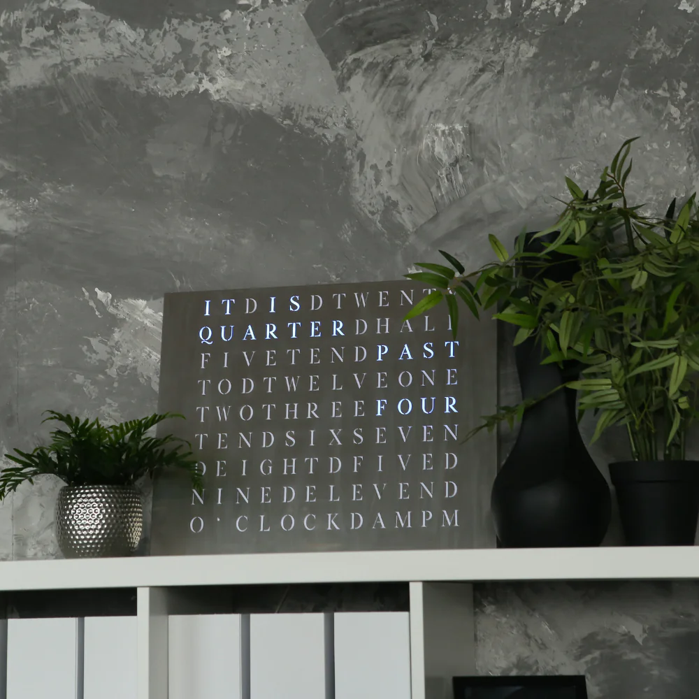 Wordclock Jupiter Edelstahl gelasert - Englische Version