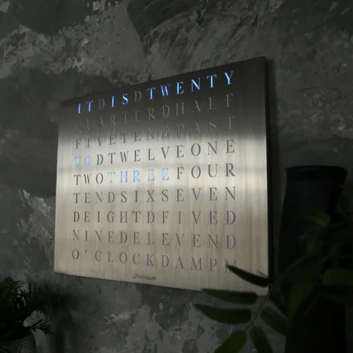 Wordclock Jupiter Edelstahl gelasert - Englische Version