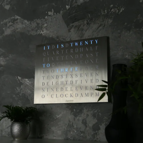 Wordclock Jupiter Edelstahl gelasert - Englische Version