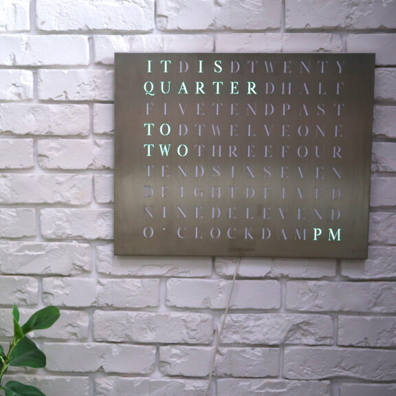 Wordclock Jupiter Stainless Steel - English version closeup