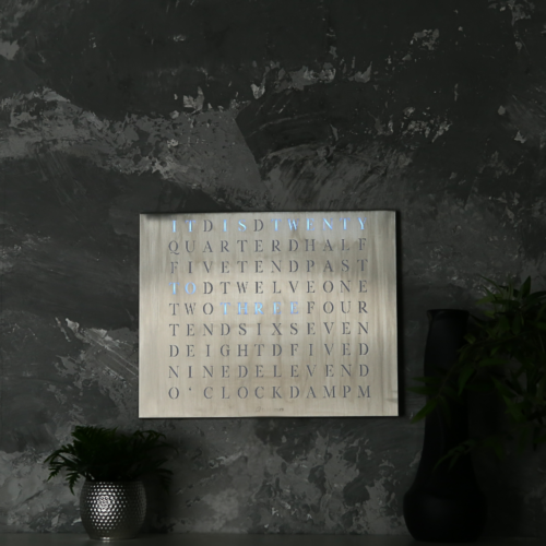 The look of Wordclock Jupiter Stainless Steel - English version