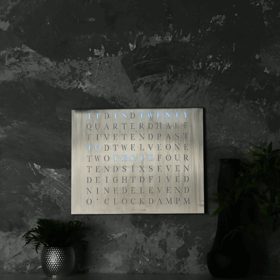 The look of Wordclock Jupiter Stainless Steel - English version