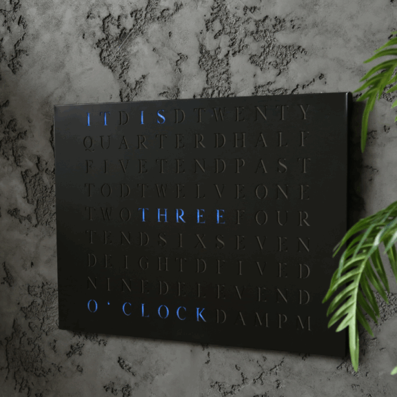 Wordclock Jupiter Steel in matt black - English version