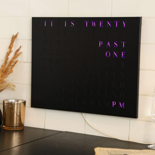 Wordclock Jupiter Stainless Steel in matt black - English version closeup