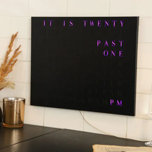 Wordclock Jupiter Stainless Steel in matt black - English version closeup