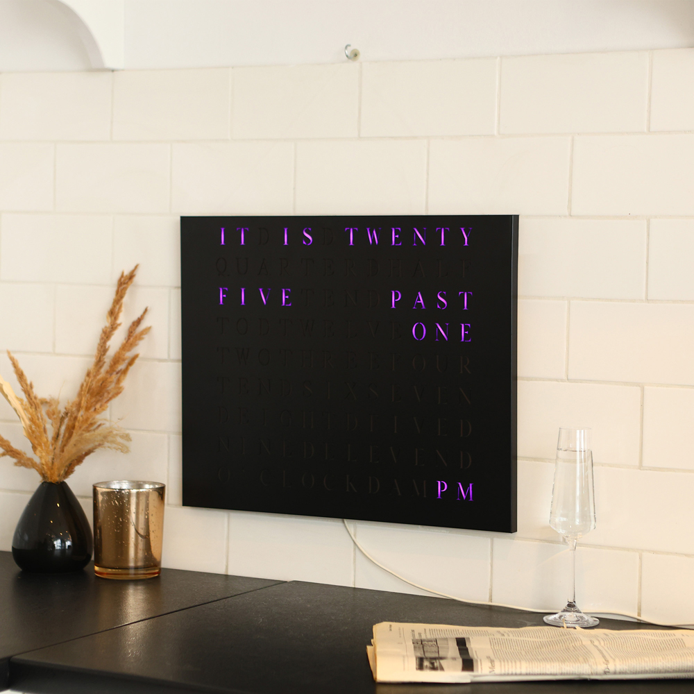 Wordclock Jupiter Stainless Steel in matt black - English version