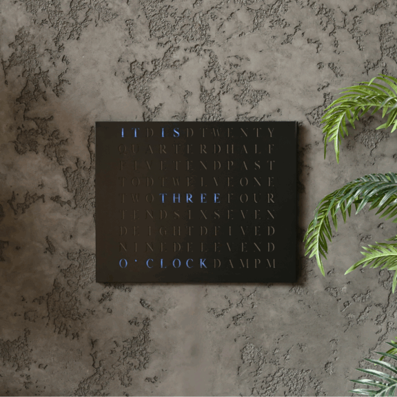 Wordclock Jupiter Steel in matt black - English version