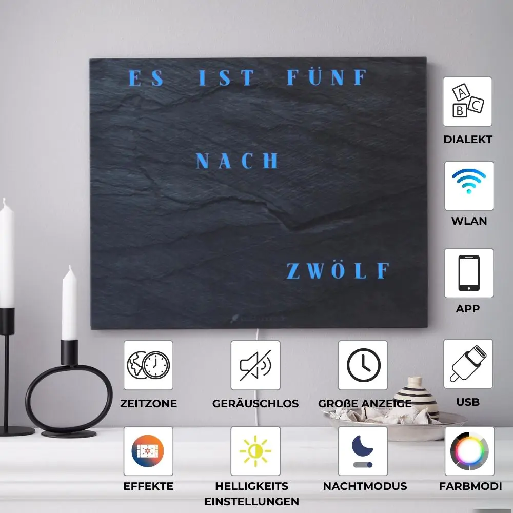Wordclock Jupiter Schiefer Optik