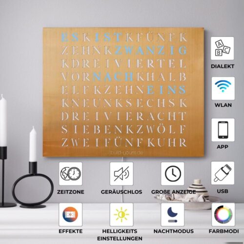 Wordclock Jupiter Stainless Steel in gold