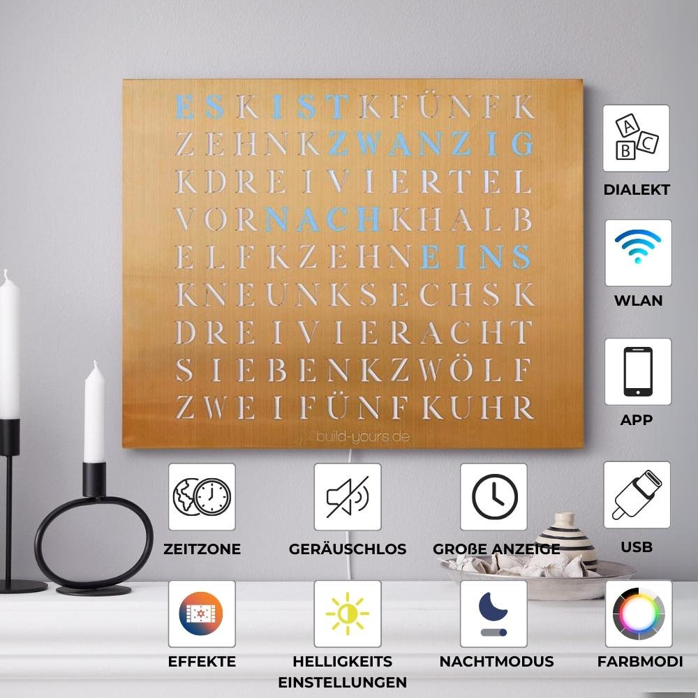 Wordclock Jupiter Stainless Steel in gold