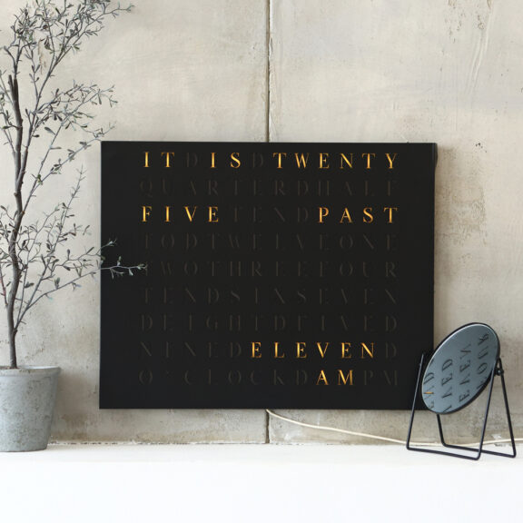 Wordclock Jupiter Steel in matt black - English version