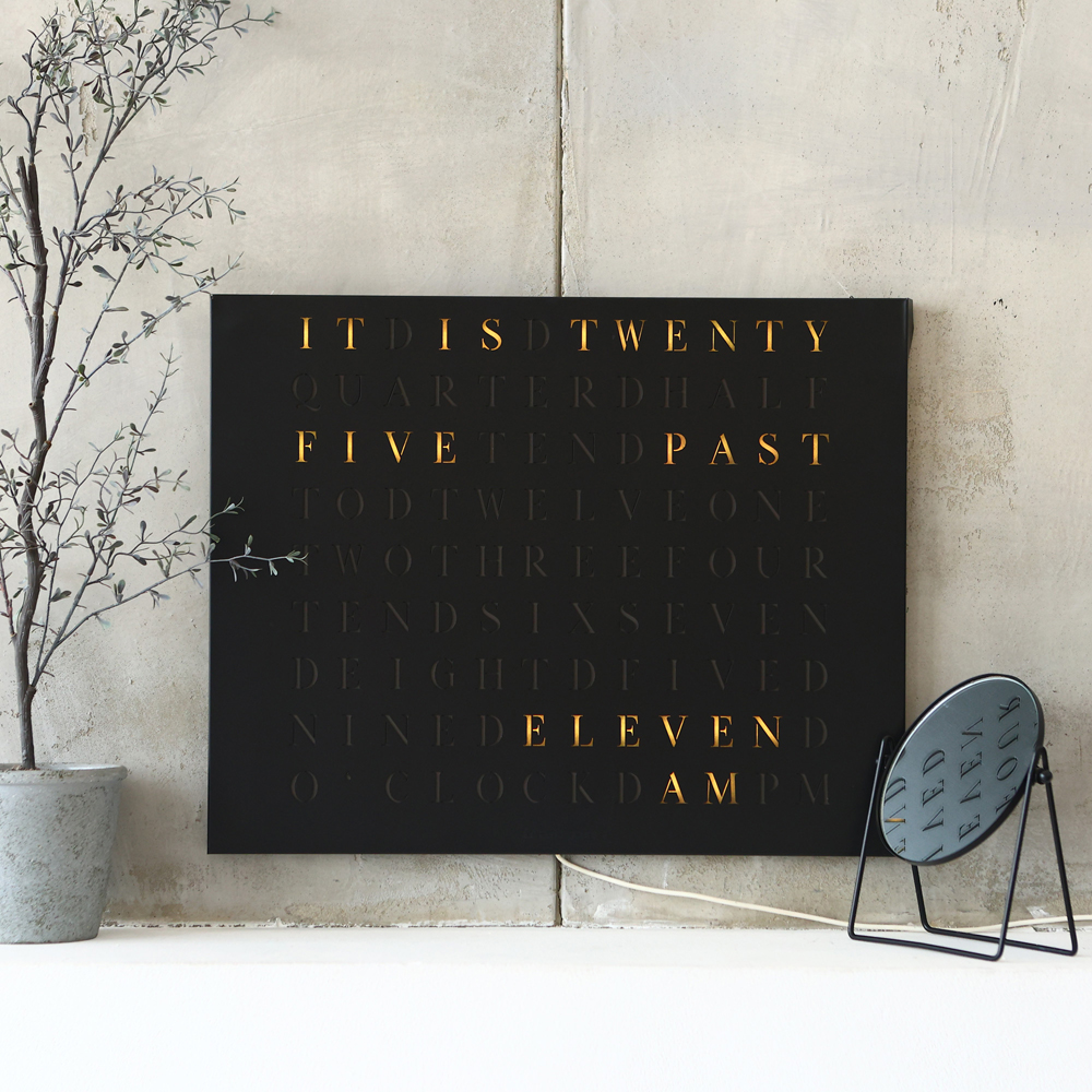 Wordclock Jupiter Stainless Steel in matt black - English version