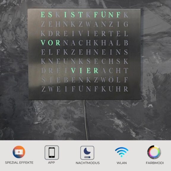 Wordclock Jupiter Edelstahl gelasert