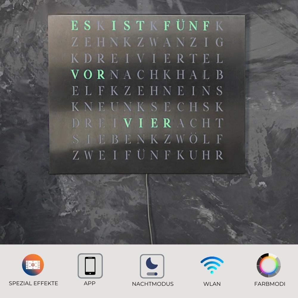 Wordclock Jupiter Edelstahl gelasert