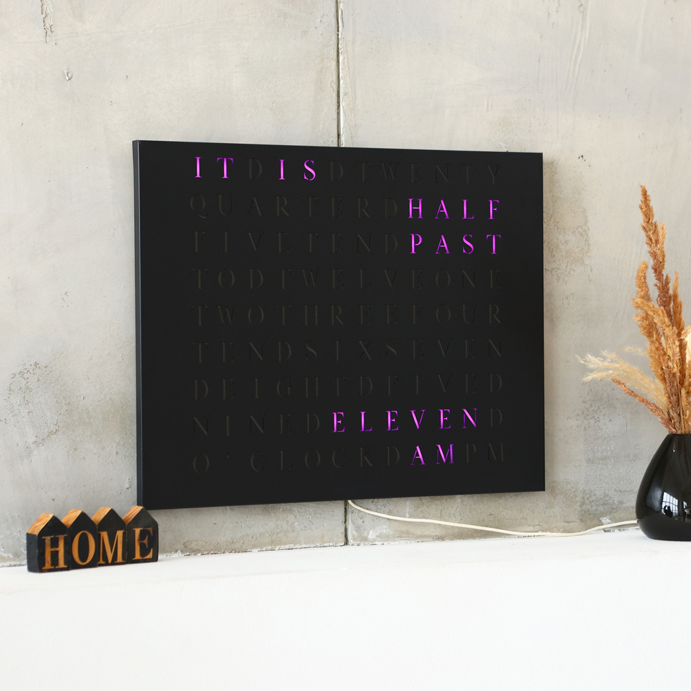 Wordclock Jupiter Stainless Steel in matt black - English version in interior