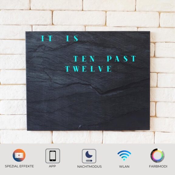 Wordclock Jupiter Dark Slate English Version closeup