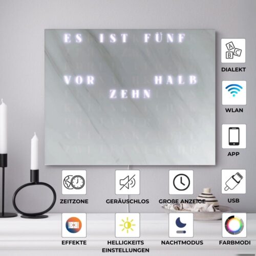 Wordclock Jupiter Weißer Marmor Optik