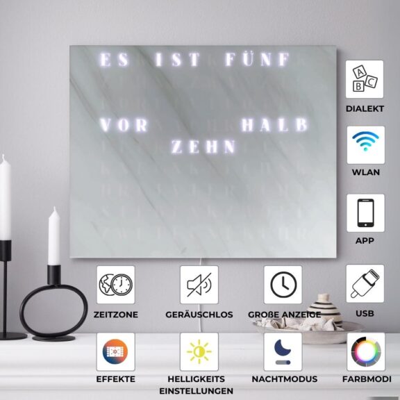 Wordclock Jupiter White Marble Design