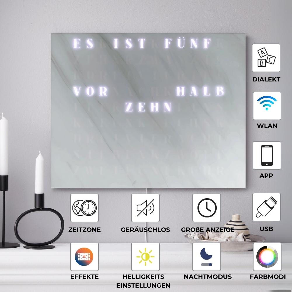 Wordclock Jupiter Weißer Marmor Optik