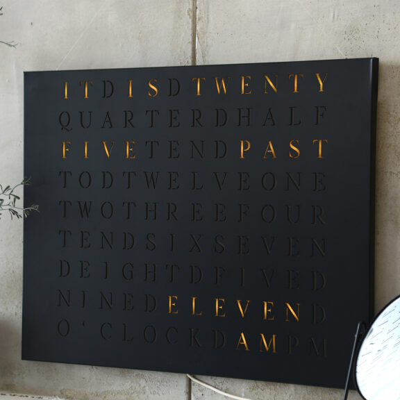 Wordclock Jupiter Steel in matt black - English version