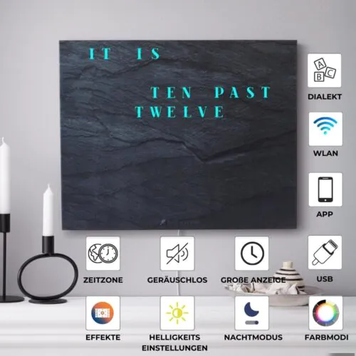 Wordclock Jupiter Dark Slate English Version
