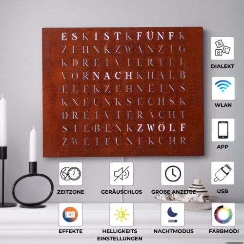 Wordclock Jupiter Rusted Iron