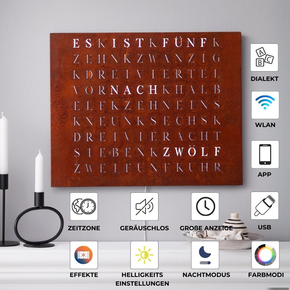 Wordclock Jupiter Rusted Iron