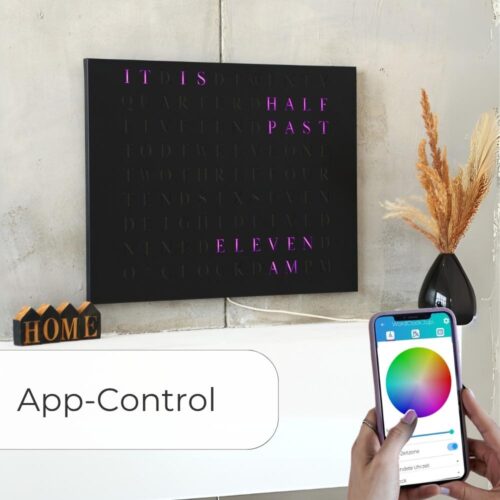 Wordclock Jupiter Stainless Steel in matt black - English version