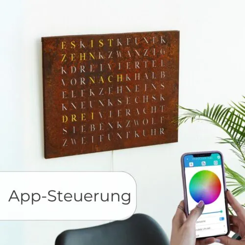 Wordclock Jupiter Rost Optik - Eisen gerostet und gelasert